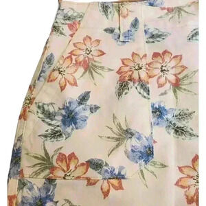 Seven7 Floral Stretch Cotton Twill Utility Skirt Size 16 Raw Hem Pockets